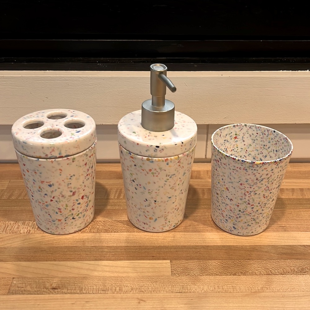 Container Store Soap Dispenser and Toothbrush Holder